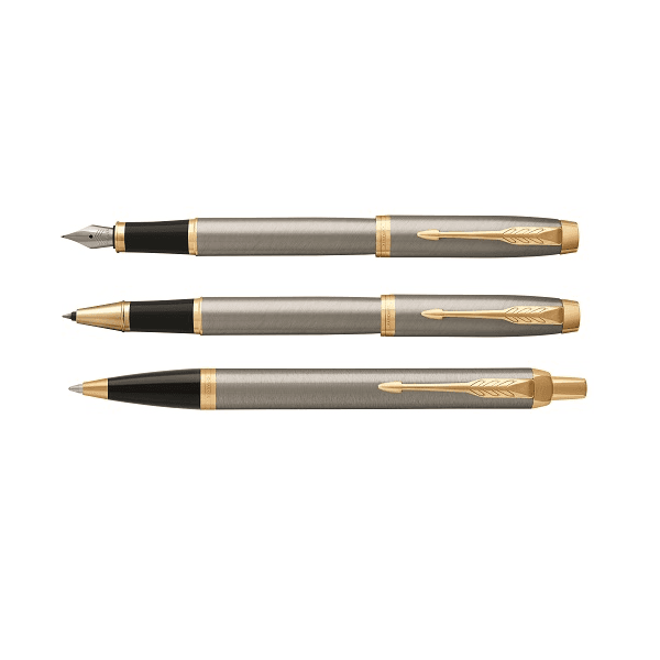 Set de Lapicera de Pluma mas  Rollerball mas Bolígrafo Parker IM Acero GT