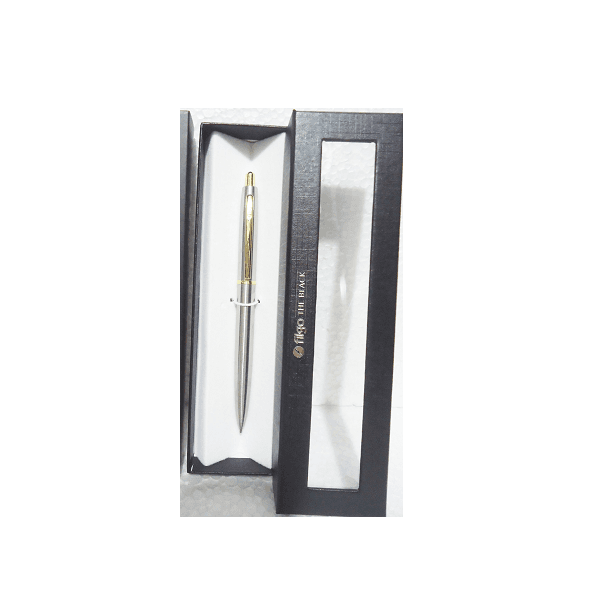 Bolígrafo Metálico Modelo Jasper Acero con Dorado con estuche por cantidad , mínimo 10 unidade