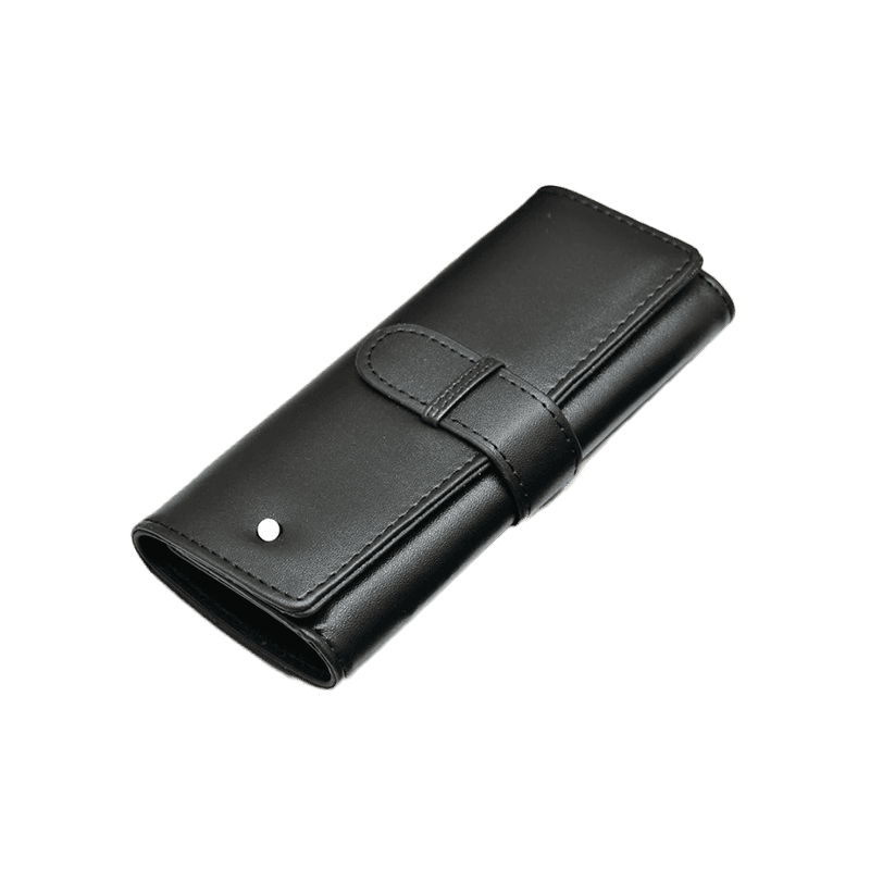 Estuche de cuero sintético para 2 lapiceras con porta cartuchos negro