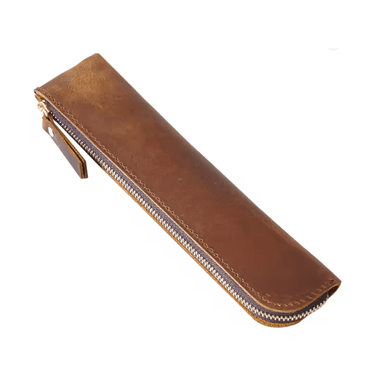 Estuche de Cuero Genuino con cierre porta lapiceras Marron