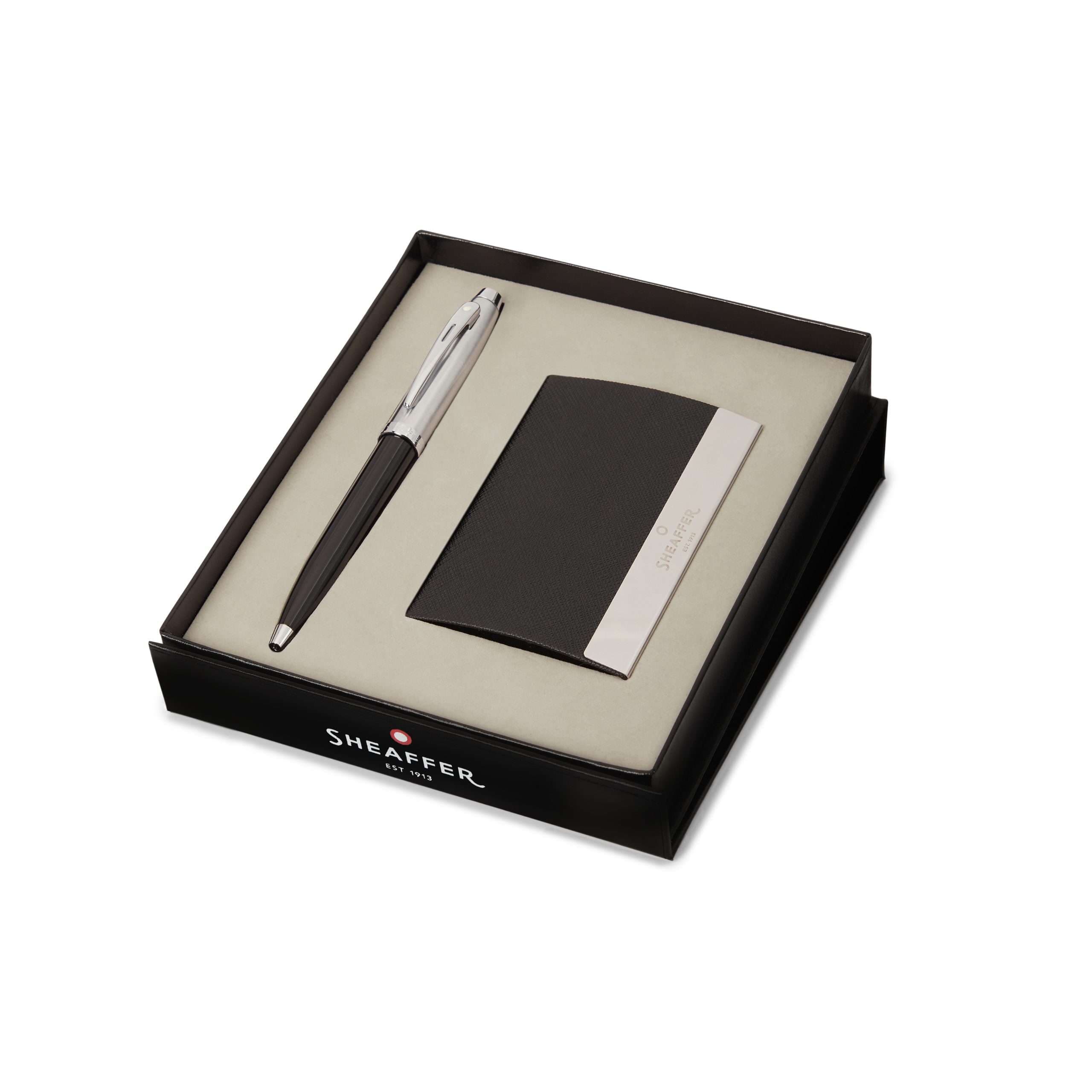 Bolígrafo Sheaffer 100 Negro y Plateado mas Porta Tarjetas