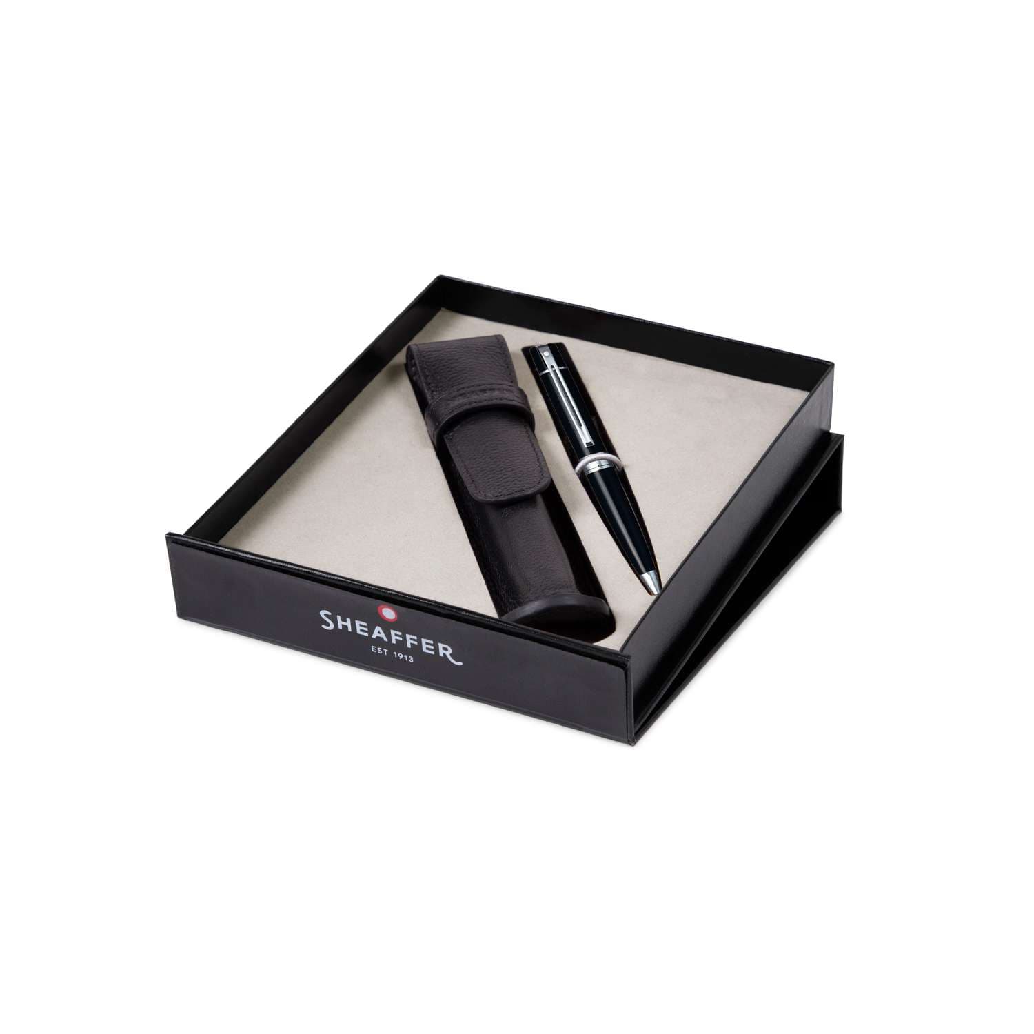 Bolígrafo Sheaffer 300 Negro Brillante mas Estuche de Cuero