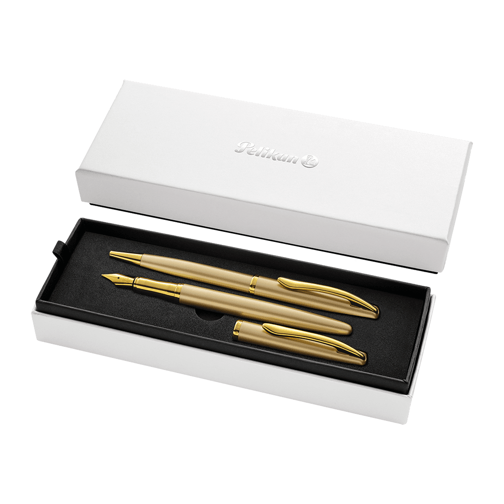 Set de Lapicera de Pluma y Bolígrafo Pelikan Jazz Noble Elegance Dorado Mate