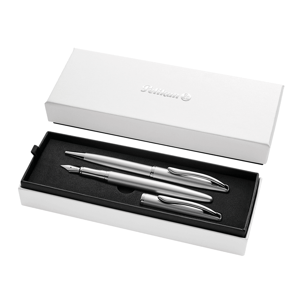 Set de Lapicera de Pluma y Bolígrafo Pelikan Jazz Noble Elegance Gris Plata