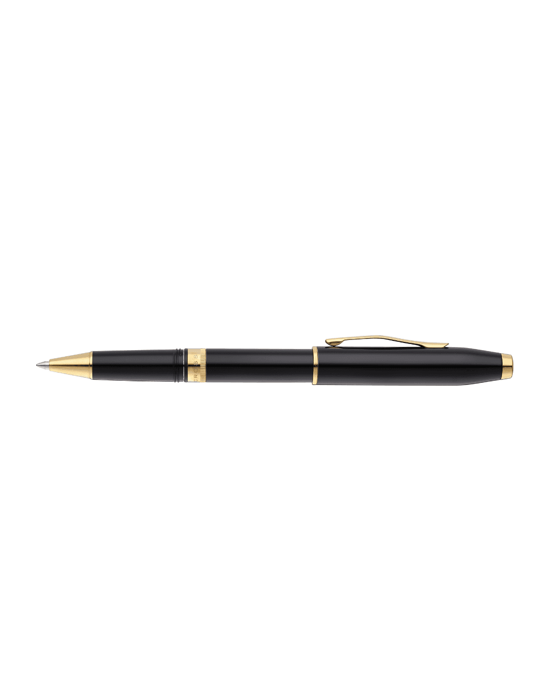 Rollerball Cross Foundry de laca negra brillante con detalles dorados PVD