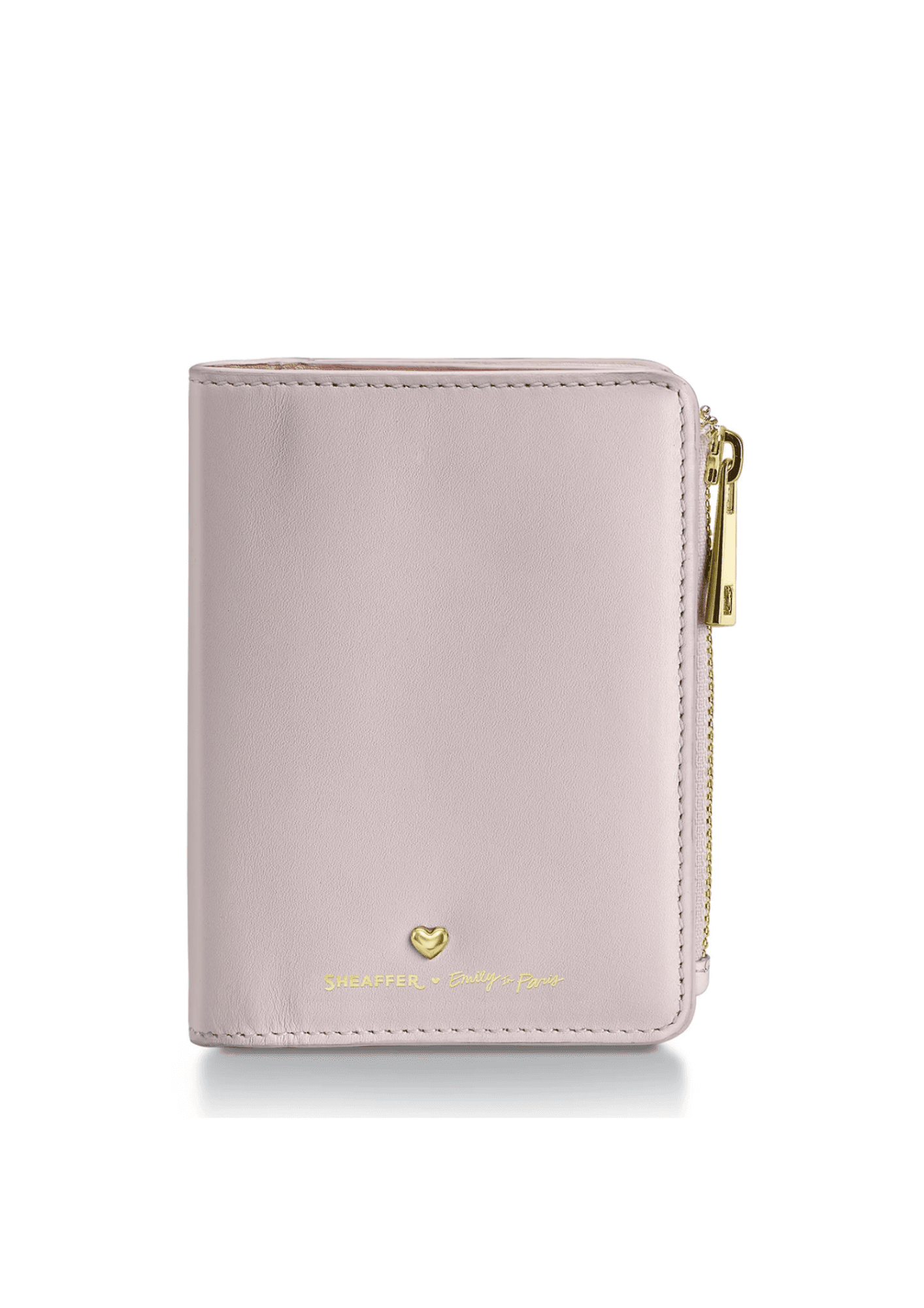 Billetera Plegable con Cierre Sheaffer Emily in Paris de piel plena flor con emblema en forma de corazón - Rosa