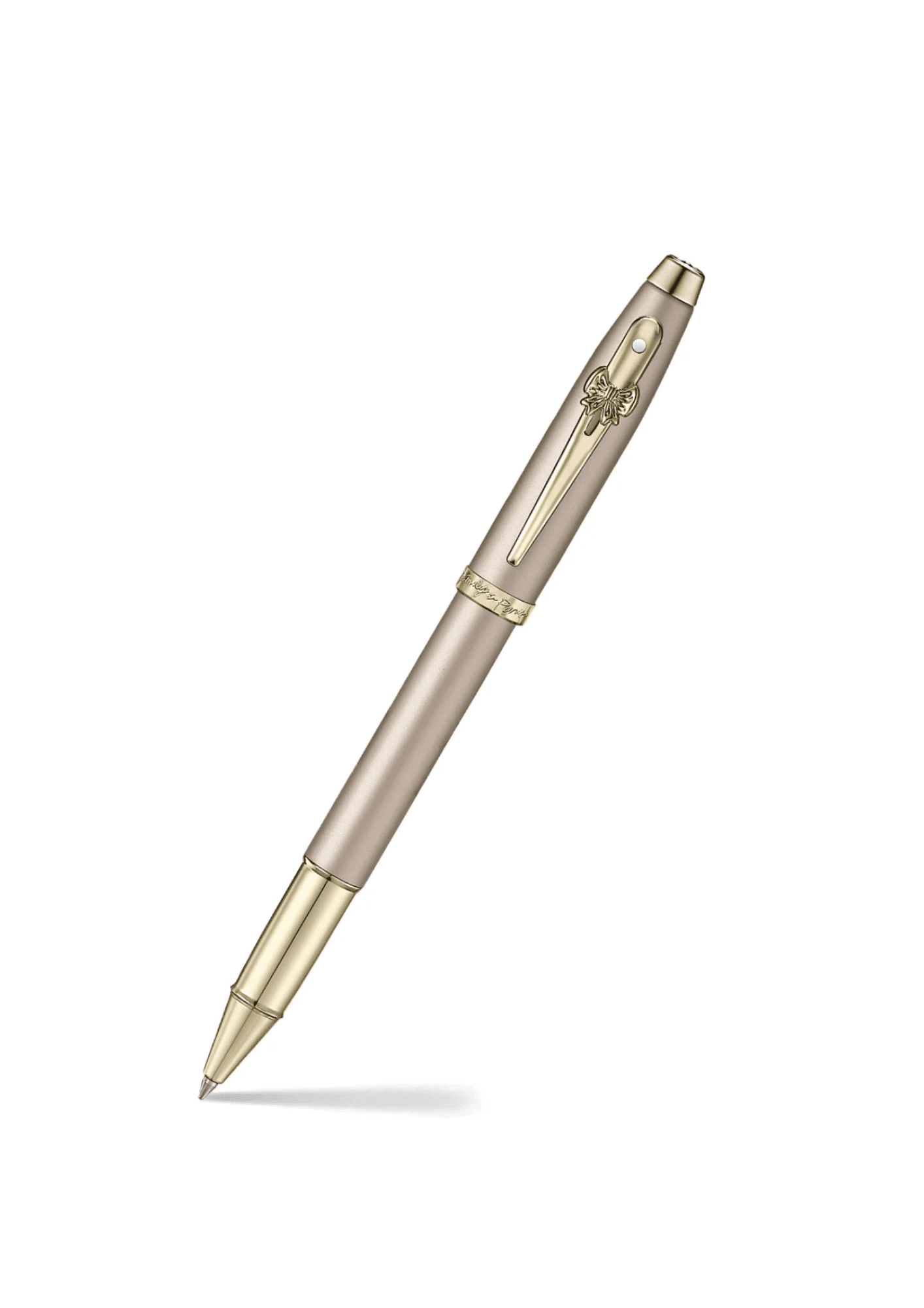 Rollerball Sheaffer 100 Emily in Paris 9377 color oro champán con detalles en oro champán y clip con emblema en forma de lazo